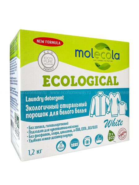 Molecola Стиральный порошок для белого белья с растительными энзимами 1.2 кг по выгодной цене в Москве
